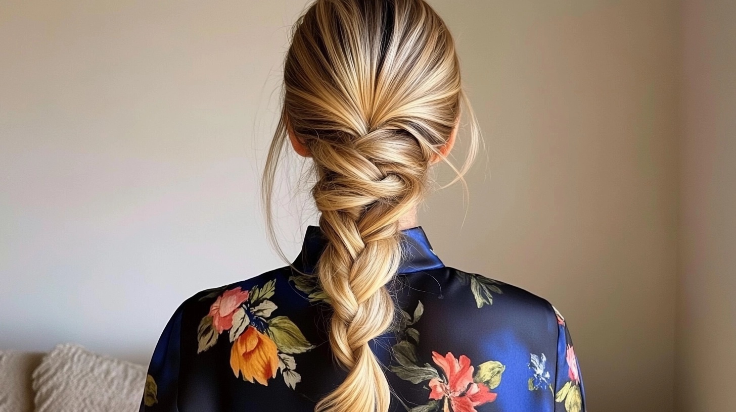 Woman with a french braid and a curly ponytail.