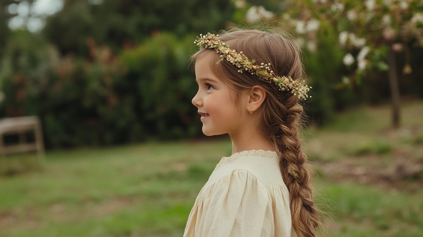 Child with a halo braid styled like a crown