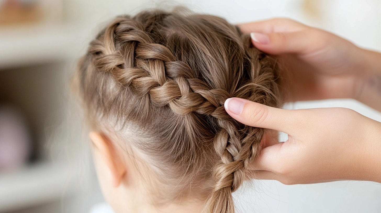 Child with a single French braid down the back