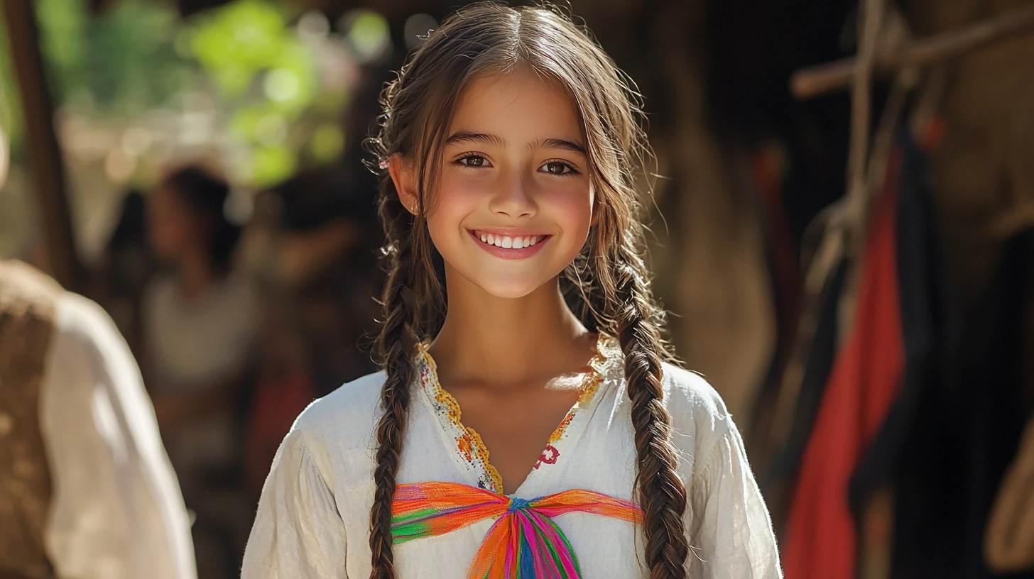 Child with two classic three-strand braids