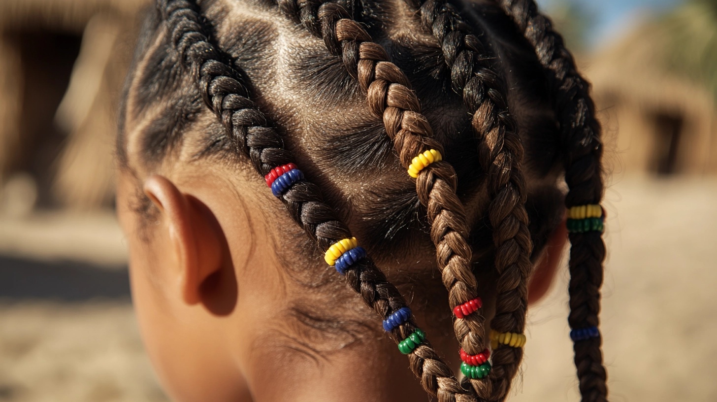 Child with cornrows and colorful beads