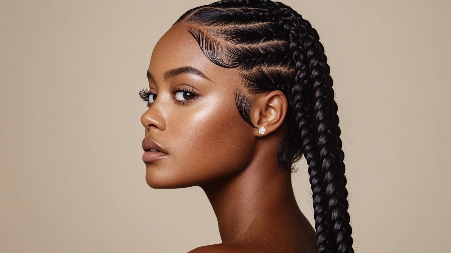 Woman with long, feed-in braids