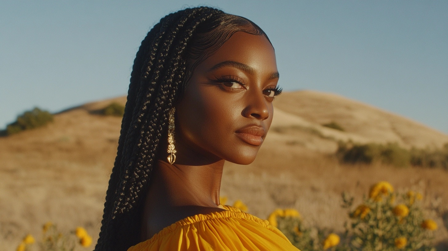 Woman with side-swept lemonade braids