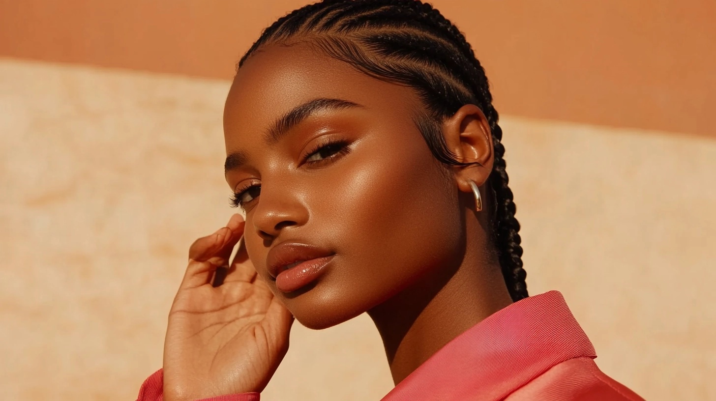 Woman with cornrows leading to a low bun